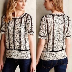 Anthropologie Meadow Rue Black and CreamPatterned Blouse Size Large